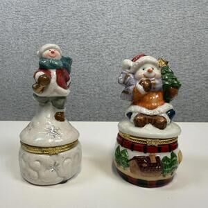 Christmas Snowman Trinket Boxes with Tree Holiday Decor Lot of 2 Decor